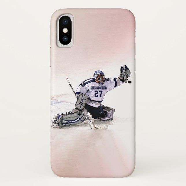 Capa Para iPhone, Case-Mate Gateiro De Hóquei No Gelo Com Seu Nome Desenhando (Verso)