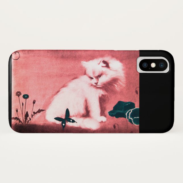 CAPA PARA iPhone, Case-Mate  GATO BRANCO COM BORRACHA PRETA EM ROSA (Verso (Horizontal))