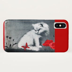 CAPA PARA iPhone X  GATO BRANCO COM MANTEIGA VERMELHA