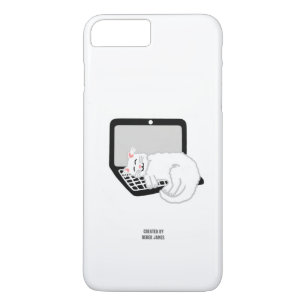 Capa iPhone 8 Plus/7 Plus Gato Branco Dormindo no Laptop iPhone 8/7 Plus Cas