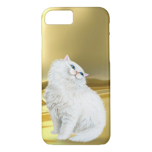 Capa iPhone 8/ 7 Gato branco persa com cetim dourado