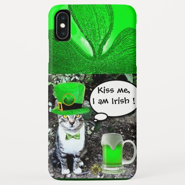 CAPA PARA iPhone, Case-Mate  GATO DO DIA DE SAINT PATRICK COM CERVEJA VERDE IRL (Verso)