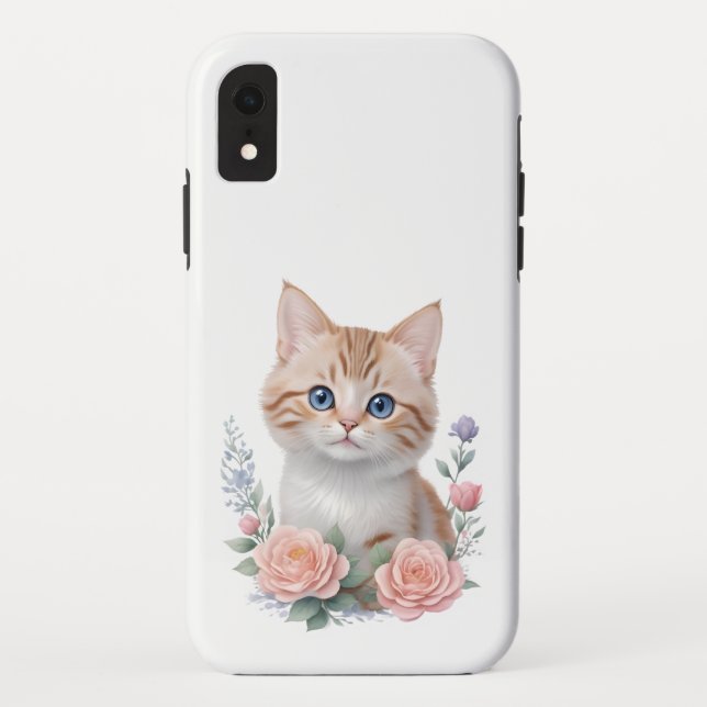 Capa Para iPhone, Case-Mate Gato Fofo Floral Rosa  (Verso)