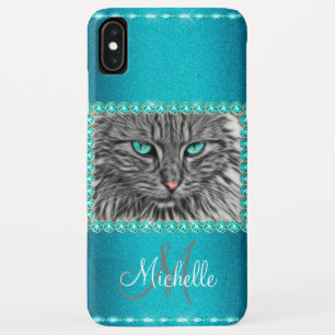 Capa Para iPhone Da Case-Mate Gato Metálico Turquesa, Rinoestonas Personalizadas