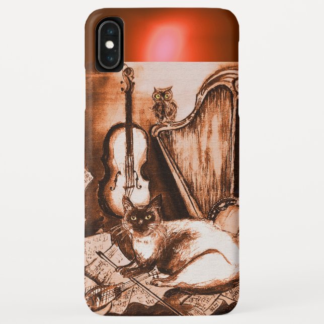 CAPA PARA iPhone, Case-Mate  GATO MUSICAL COM CORUJA EM SEPIA MARROM GEM (Verso)