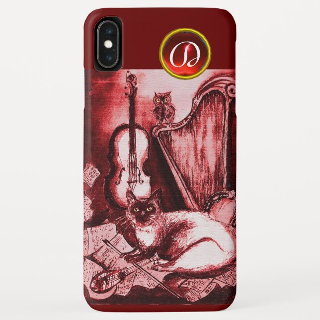 CAPA PARA iPhone, Case-Mate  GATO MUSICAL COM MOLA EM MONOGRAMA DE RUBY VERMELH (Verso)