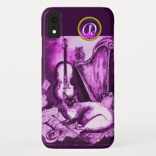 CAPA PARA iPhone XR GATO MUSICAL COM OWL EM MONOGRAMA GEM DE PINK PURP