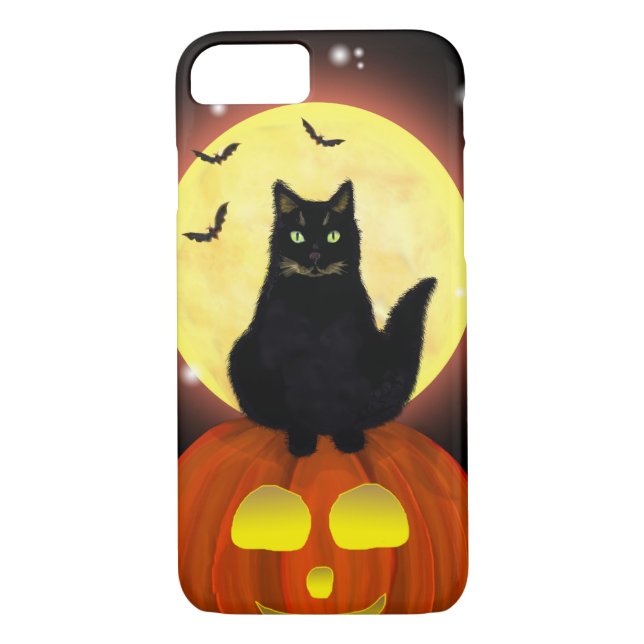 Capa Para iPhone, Case-Mate Gato Preto do Dia das Bruxas na abóbora (Verso)