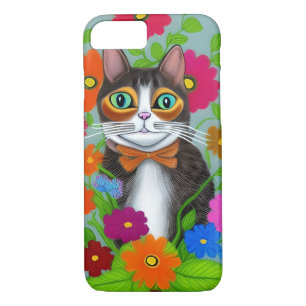 Capa iPhone 8/ 7 Gatos e flores de Whimsical de Arte Folhosa