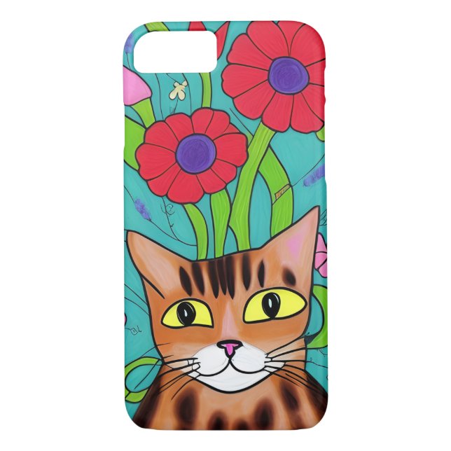 Capa Para iPhone, Case-Mate Gatos e flores de Whimsical de Arte Folhosa (Verso)