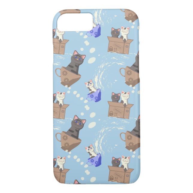 Capa Para iPhone, Case-Mate Gatos em caixa e gotas de leite em azul (Verso)