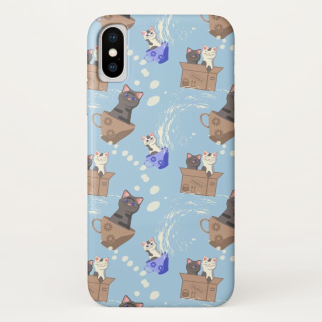 Capa Para iPhone, Case-Mate Gatos na caixa e leite cai em azul (Verso)