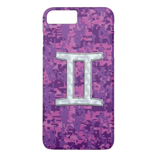 Capa iPhone 8 Plus/7 Plus Gemini - Sinal Zodiac na Camo Digital Rosa