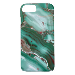 Capa iPhone 8/ 7 Gemstone Agate Marble, Luxo Malachite
