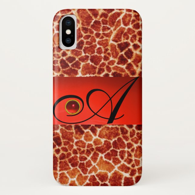 CAPA PARA iPhone, Case-Mate  GEMSTONE MONOGRAMA GEMSTONE VERMELHA DA PELE GIRAF (Verso)