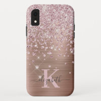 Glam Bling Rosa Dourado Diamond Confetti Monograma