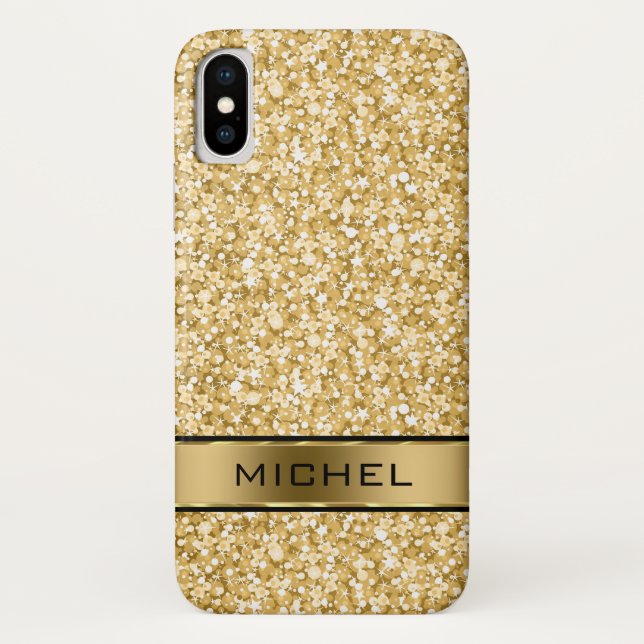 Capa Para iPhone, Case-Mate Glitter branco Dourado monograma (Verso)