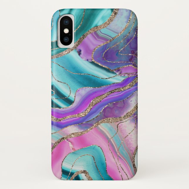 Capa Para iPhone, Case-Mate Glitter de Agate de Sereia do Unicórnio #1 #marble (Verso)