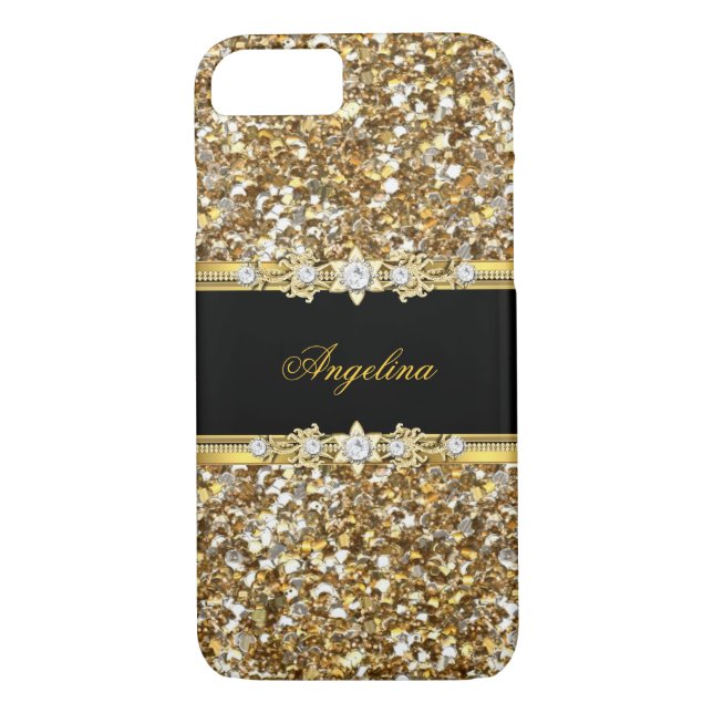 Capa Para iPhone, Case-Mate Glitter de Joel de Diamante Dourado Preto (Verso)