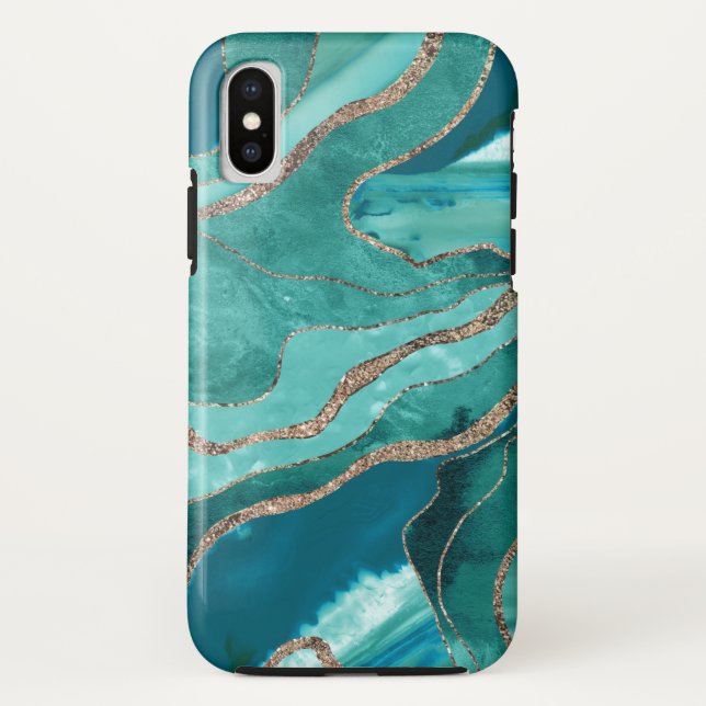 Capa Para iPhone, Case-Mate Glitter Dourado Agato de Télio Téreo Turquesa Glam (Verso)