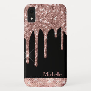 Capa Para iPhone Da Case-Mate Glitter Dourado com Rosa monograma em preto