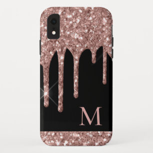 Capa Para iPhone Da Case-Mate Glitter Dourado com Rosa monograma em preto