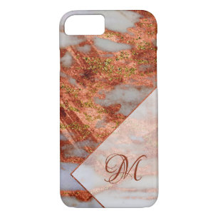 Capa iPhone 8/ 7 Glitter Dourado Elegante de Mármore de Cobre Geomé