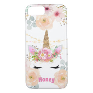 Capa iPhone 8/ 7 Glitter Dourado Rosa Unicorn Roda Rostos Raparigas