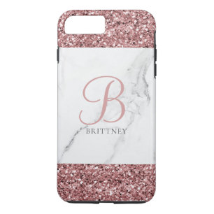 Capa iPhone 8 Plus/7 Plus Glitter Monograma com brilho brilhante cor-de-rosa