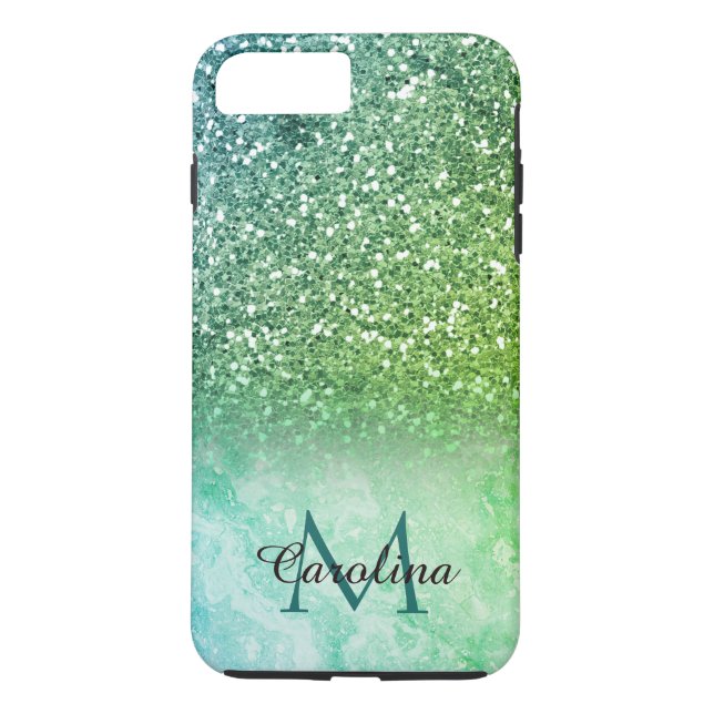 Capa Para iPhone, Case-Mate Glitter Verde, Marble, Personalizado (Verso)