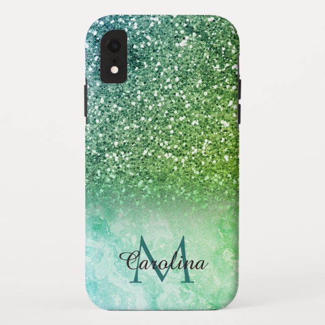 Capa Para iPhone, Case-Mate Glitter Verde, Marble, Personalizado (Verso)