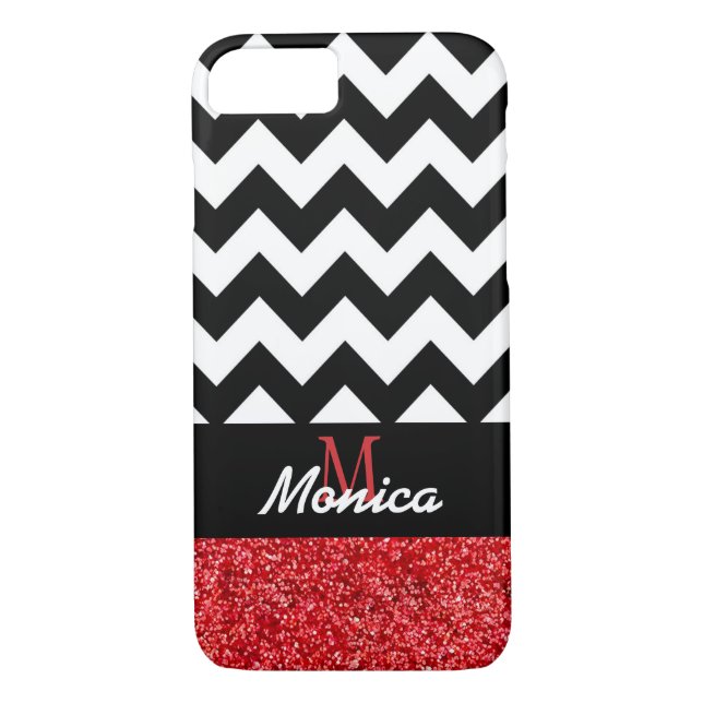 Capa Para iPhone, Case-Mate Glitter Vermelho Cevron Preto Personalizado (Verso)