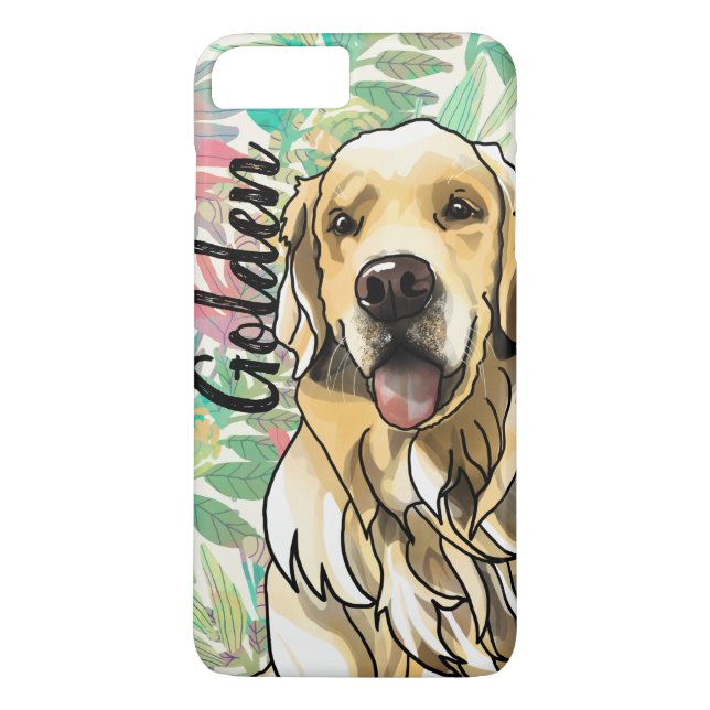 Capa Para iPhone, Case-Mate Golden retriever tropical (adicione o nome de (Verso)