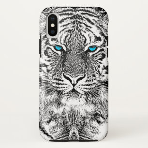 Capa Para iPhone XS Gráfico de Tigre Azul Preto E Branco
