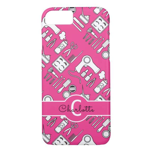 Capa Para iPhone, Case-Mate Hair Stylist Beautician Girly Pink Monogramed (Verso)