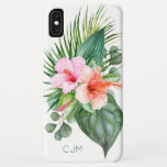 Capa Para iPhone Da Case-Mate Hibiscus Tropical Watercolor com Monograma<br><div class="desc">Uma caixa de aquarela colorida com estilo ilha, esta design tem um adorável buquê de hibisco tropical, palmas e verde em tons de aquarela rosa, pêssego, e vários tons de verde. Um modelo de texto é incluído que você pode personalizar com seu monograma ou outro texto desejado. Se você preferir...</div>
