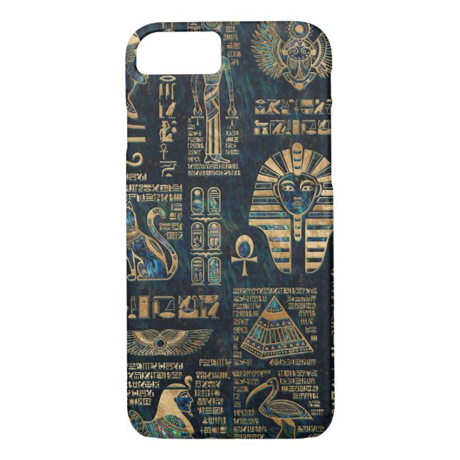 Capa Para iPhone, Case-Mate Hieroglyphs e deidades egípcios - olmo e ouro (Verso)