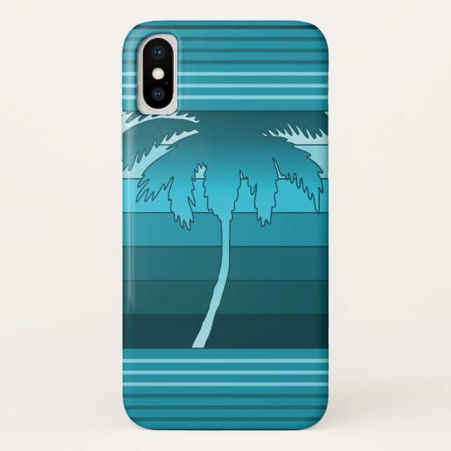 Capa Para iPhone, Case-Mate Hilo Hawaiian Palms Striped Teal (Verso)