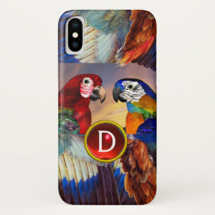 CAPA PARA iPhone X  HIPER PARROS/ARA GEMSTONE MONOGRAMA VERMELHA E AZU
