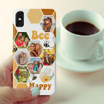 Capa Para iPhone Da Case-Mate Honeycomb 7 Photo Collage Bee Happy<br><div class="desc">Tome a capa de telefone personalizada de fotos. Design divertida e feliz com colagem de fotos de mel e "Bee Happy" em letras retrógradas. O modelo de foto é configurado para que você adicione 7 de suas fotos favoritas que serão exibidas automaticamente nas formas hexágonas. A design está completa com...</div>
