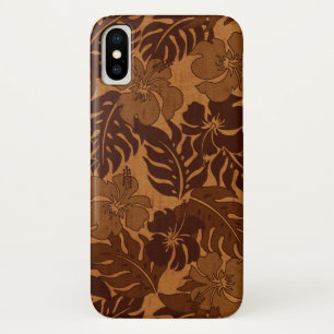 Capa Para iPhone X Huakini Bay Havaiano Hibiscus Vintage Faux Wood