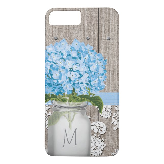 Capa Para iPhone, Case-Mate Hydrangea Mason Jar Azul Monograma (Verso)