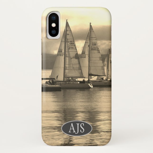 Capa Para iPhone, Case-Mate Iates em uma baía na Escócia. Efeito Sepia. (Verso)