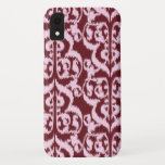 Capa Para iPhone XR Ikat Moorish Damask - burgundy e rosa<br><div class="desc">Padrão de arco de amargura com uma textura tecida de Ikat - padrão rosa-gelo pálido num vinho de burgundy/fundo de marrom</div>