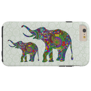 Capa Tough Para iPhone 6 Plus Ilustração Colorida de Elefantes Flores