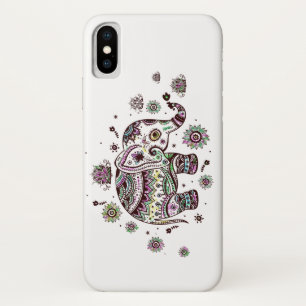 Capa Para iPhone X Ilustração de Elefante de Flores Tribais Coloridas