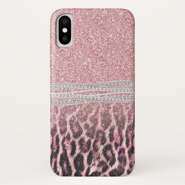 Capa Para iPhone, Case-Mate Imagem Luminosa Cinzenta Cor-de-Rosa com Leopardo  (Verso)