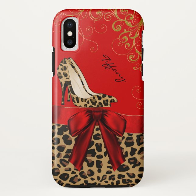 Capa Para iPhone, Case-Mate Impressão Chic Red & Lepard (Verso)