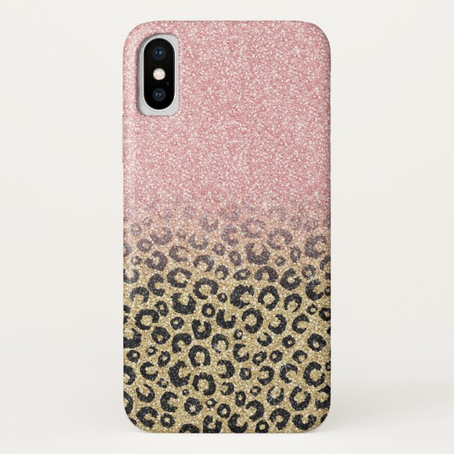 Capa Para iPhone, Case-Mate Impressão de Leopardo Preto Glitter Dourado Elegan (Verso)