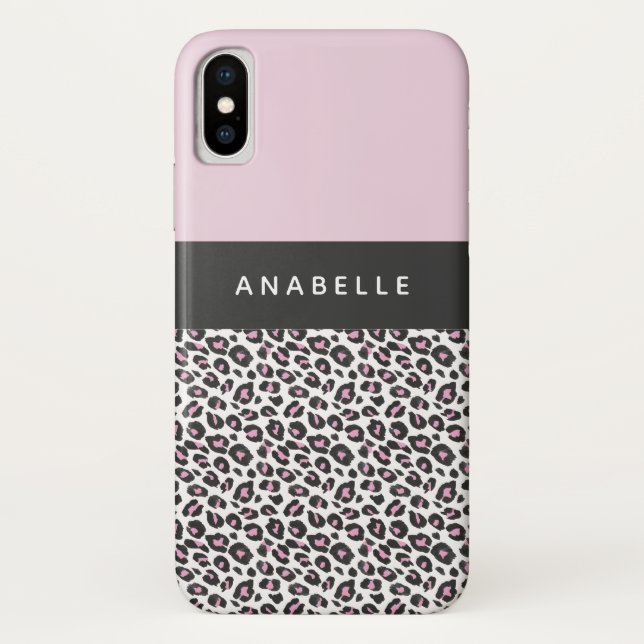 Capa Para iPhone, Case-Mate Impressão do leopardo preto, branco e rosa moderno (Verso)